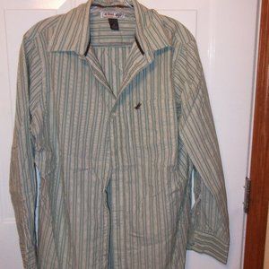 Urban Up Men's Medium Button Down Shirt Green White Brown Stripe